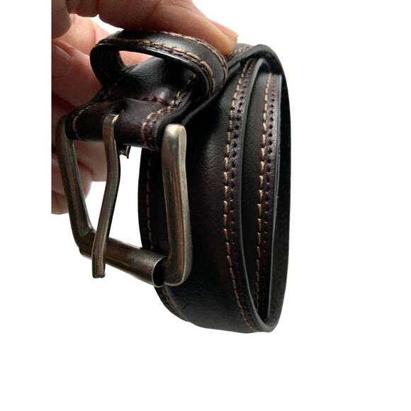 Mens Brown Leather Belt Silver Square Buckle Z31 - Picture 2 of 6